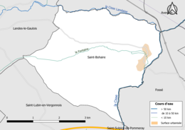 Carte en couleur présentantle réseau hydrographique de la commune