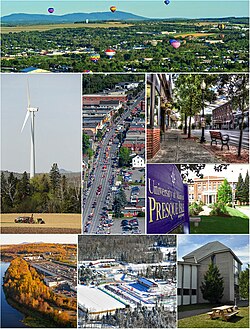 Clockwise, from top: Crown of Maine Balloon Fest in Presque Isle, Downtown, University of Maine at Presque Isle, Aroostook Band of Micmac headquarters and museum, Nordic Heritage Center, Aroostook Centre Mall, UMPI wind turbine, Main Street