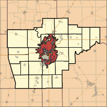 Springfield'in Sangammon Kontugu ve Illinois eyaletindeki konumu.