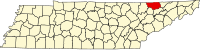 Map of Tenesi highlighting Claiborne County