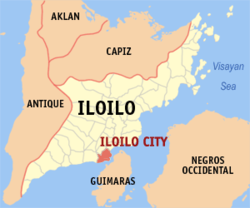 Mapa ng Iloilo na nagpapakita sa lokasyon ng Lungsod ng Iloilo.