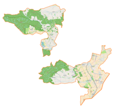 Mapa konturowa gminy wiejskiej Przemyśl, blisko centrum po prawej na dole znajduje się punkt z opisem „ParafiaNajświętszego Serca Pana Jezusaw Pikulicach”