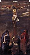 Tiziano (1558) incluye la figura de Santo Domingo arrodillado, abrazando la cruz, en una pintura destinada a la iglesia dedicada a este santo en Ancona.[20]​