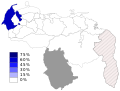 Porcentaje de votos de UNT dentro de la coalición opositora en las elecciones regionales de Venezuela de 2004. UNT era un partido regional zuliano entonces.