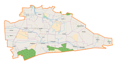 Mapa konturowa gminy Ulhówek, blisko centrum na lewo znajduje się punkt z opisem „Ulhówek”