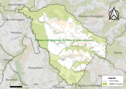 Carte de la ZNIEFF de type 2 sur la commune.