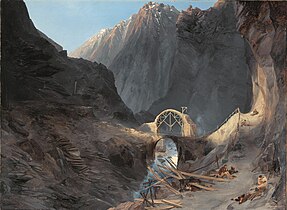 Carl Blechen, Le Pont du diable en construction, 1833