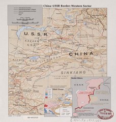 中国＝ソ連国境の西部の地図。中国が領有を主張する地域が示されている。