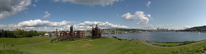 Panorama of Gas Works Park and Lake Union. This image appears in Seattle Geographies and Geographers (University of Washington Press, 2010)...