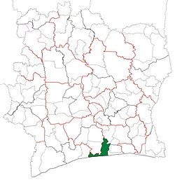 Location in Ivory Coast. Grand-Lahou Department has retained the same boundaries since its creation in 1988.