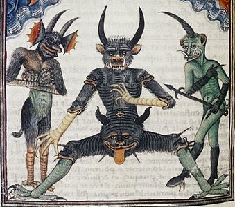 Lucifer esperando al juicio final en el Livre de la Vigne nostre Seigneur f. 067v 1450-1470