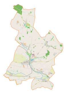 Mapa konturowa gminy Pietrowice Wielkie, u góry nieco na lewo znajduje się punkt z opisem „Zespół pałacowo-parkowy w Krowiarkach”