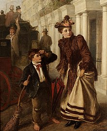 Updated version of The Crossing Sweeper by William Powell Frith, 1893, in storage