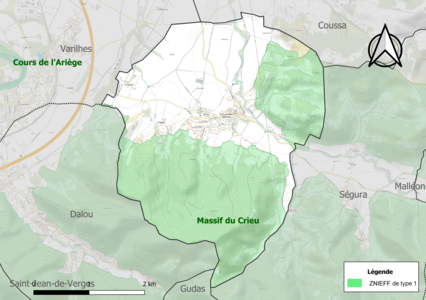 Carte de la ZNIEFF de type 1 sur la commune.