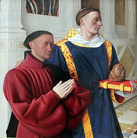 Jean Fouquet : Étienne Chevalier présenté par Saint Étienne.