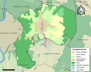 Carte en couleurs présentant l'occupation des sols.