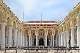 Le palais des Nayaks de Madurai, un chef-d'œuvre de l'architecture du Tamil Nadu et de l'Inde du Sud, bâti au XVIIe siècle.