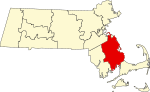 Mapa de Massachusetts con la ubicación del condado de Plymouth