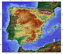 Гіпсометрична карта Іспанії