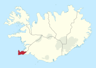 Regija Suðurland na karti Islanda
