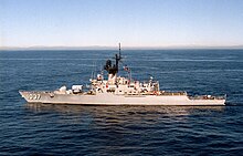 USS Bronstein (FF-1037) underway off the coast of Southern California (USA) on 24 November 1986 (6449827).jpg