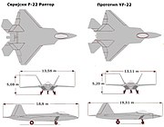 YF-22とF-22の形状の差異
