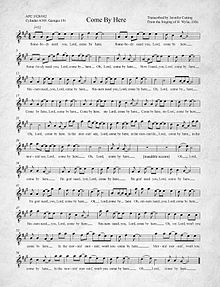 Transcription of the song "Come By Here" from a 1926 recording by H. Wylie