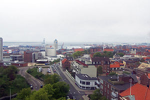 Vista de Esbjerg e do seu porto