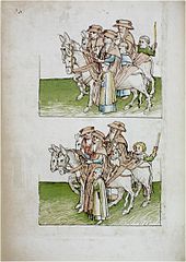 Тържествено пристигане на папите и кардиналите, съпроводени от клирици и слуги (1464)