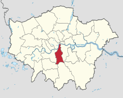 Kaupungin kartta, jossa Lambeth korostettuna.