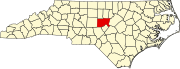 Harta statului North Carolina indicând comitatul Chatham