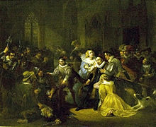 De aanslag op het leven van Willem I in Antwerpen op 18 maart 1582 (El atentado contra la vida de Guillermo I en Amberes el 18 de marzo 1582), 1838. Óleo sobre lienzo, 120 x 98 cm. Haarlem, Eerste Schilderijenzaal, Teylers Museum.