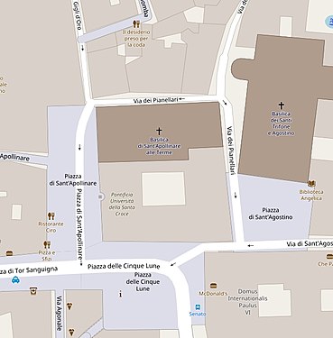 Sant'Apollinare på en karta från år 2018. Till höger Sant'Agostino.