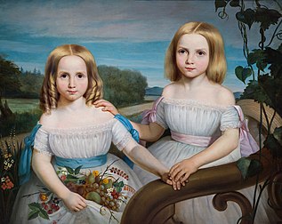 Portrait d'Olympe et Flore Chauveau (1851-1852), filles du premier ministre québécois Pierre-Joseph-Olivier Chauveau, par Théophile Hamel (collection du musée national des Beaux-Arts du Québec). (définition réelle 10 389 × 8 246)