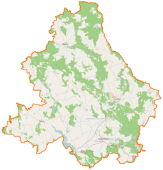 Mapa konturowa powiatu łobeskiego, u góry znajduje się punkt z opisem „Iglice”