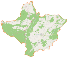 Mapa konturowa powiatu złotowskiego, u góry po prawej znajduje się punkt z opisem „Debrzno-Wieś”