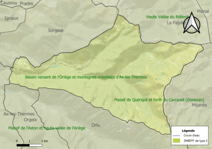 Carte des ZNIEFF de type 2 sur la commune.