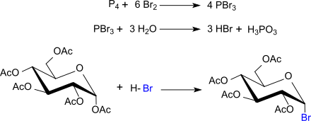 Synthese von Acetobromglucose aus Pentacetylglucose mit HBr aus PBr3