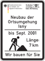 Das neue, seit 20. Juni 2001 gültige Baustellen-informationsschild für Bundesstraßen.