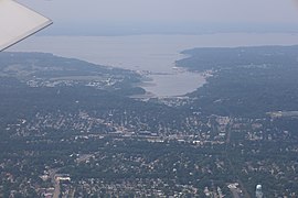 Aerial view of Hempstead Harbor in 2021