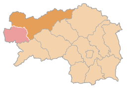 Distriktets läge i Steiermark Expositur Gröbming i rosa