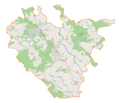 Mapa konturowa powiatu leżajskiego, blisko centrum po prawej na dole znajduje się punkt z opisem „Poręby”