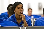 Ronaldinho med landslaget på flygplatsen Aeropuerto Internacional Jorge Chávez i Callao, Peru.