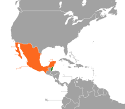 Map indicating locations of Belize and Mexico