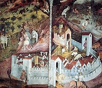December (rechts), fresco in de Torre Aquila in Trente