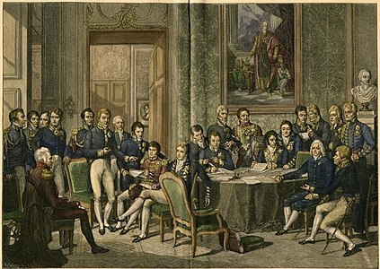 D'après Jean-Baptiste Isabey, Le Congrès de Vienne, gravure en couleurs.