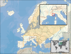 Lega  Monaka  (obkrožen v vstavku) na Evropski celini  (belo)