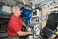 Jeffrey Williams works on an experiment at the Saibo biological experiment rack