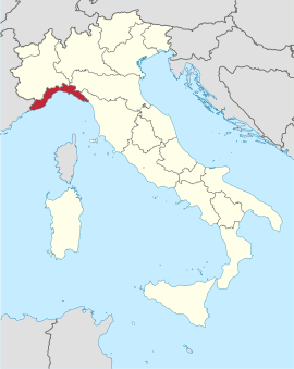 लिगुरियाचे इटली देशाच्या नकाशातील स्थान