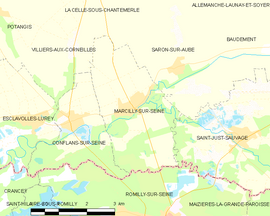 Mapa obce Marcilly-sur-Seine